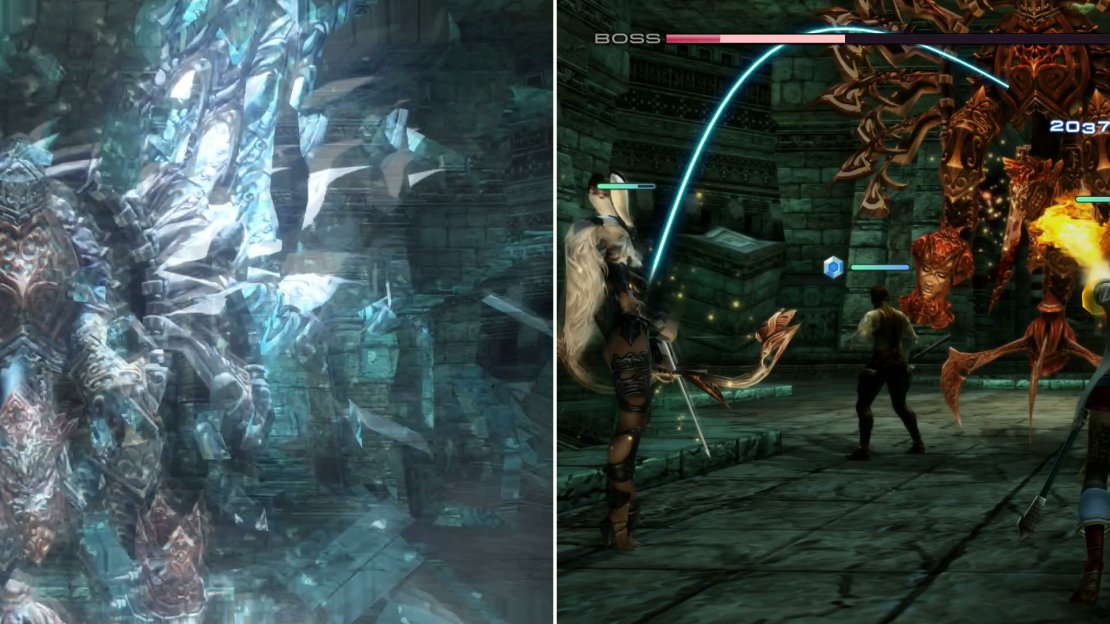 Once sufficiently injured, Vinuskar will start using his Sword Dance attack (left), but despite his last-gasp offense, he shouldn’t be much of a challenge to a decently-armed party (right).