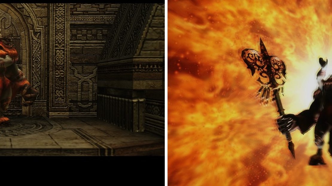 Belias is guarding the Dawn Shard (left). His ultimate skill, Firaja, can be dangerous (right).