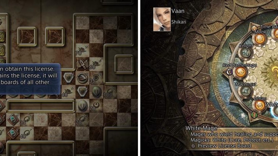 Espers can only be assigned to a single character (left). Defeating Belias unlocks the ability to choose a second job class (right).