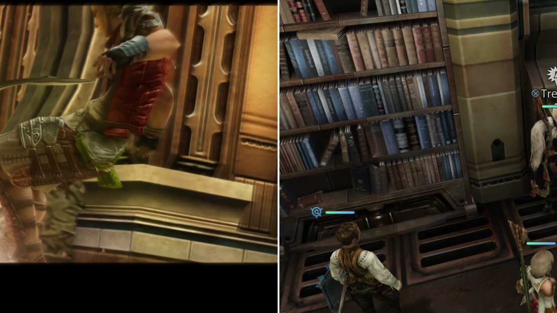 Upon reaching the 70th Floor, the party will recieve a rude reception, indeed (left). After the misunderstanding, search the area for a chest containing the Gil Toss technick (right).