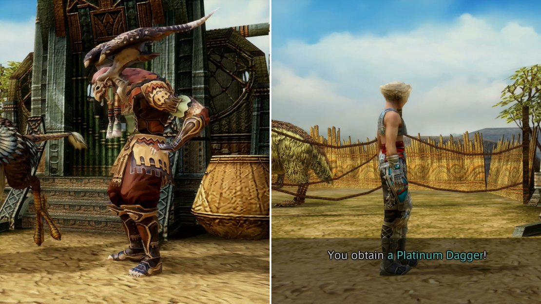 After giving the Great-chief’s gift to Shurry, the Cockatrice wills scamper off, and the nearby Garif will give you a Platinum Dagger (right).