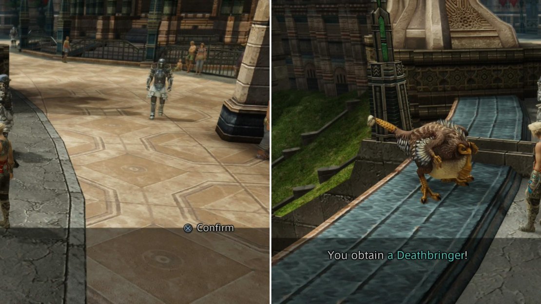 If you’ve completed Chit’s sidequest, tell him so and hell head back to the Giza Plains (left), but not before rewarding you with a Deathbringer (right).