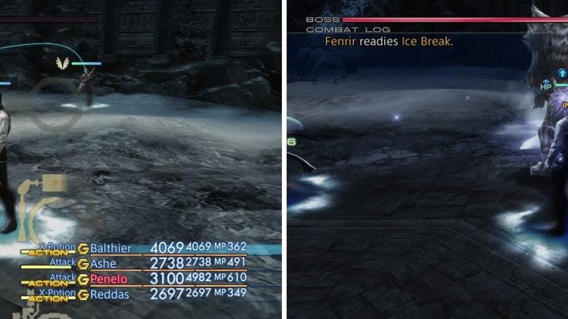 It can be expect that Fenrir hits hard physically (left), but he also has access to Ice Break for elemental damage (right).