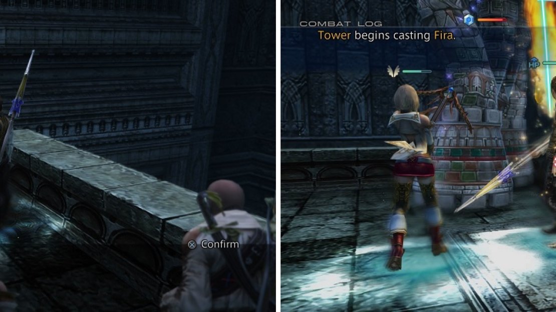 Take the colorless Way Stones back and forth (left) until you manage to spawn the Rare Game, Tower (right).
