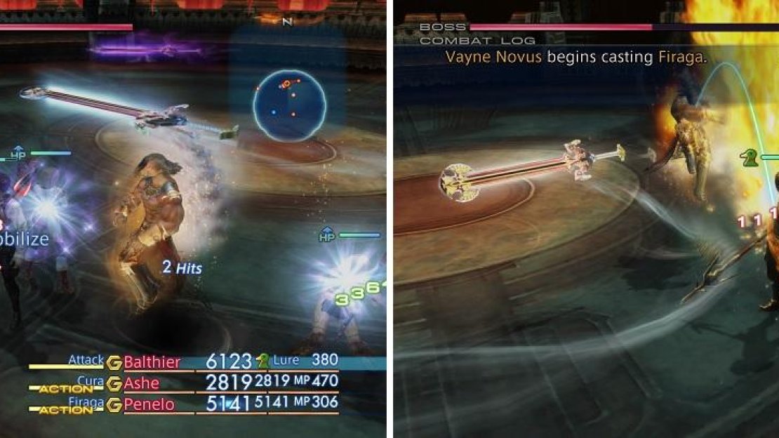 The Sephira are too fast to really bother with, so ignore them (left). Vayne Novus will use magicks during this phase (right).