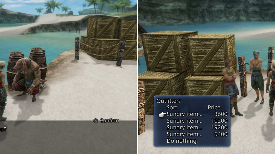 As you gather trophies, hand them over to your Bangaa of choice (left). How many troophies you recover, and who you give them to, determine what goods the Outfitter stocks (right).