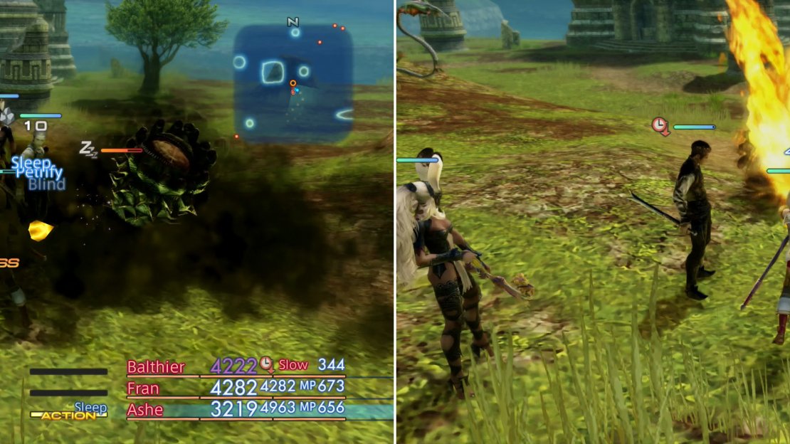Beware Kris’s potent breath attacks (left) and respond with overwhelming magickal attacks of your own (right).