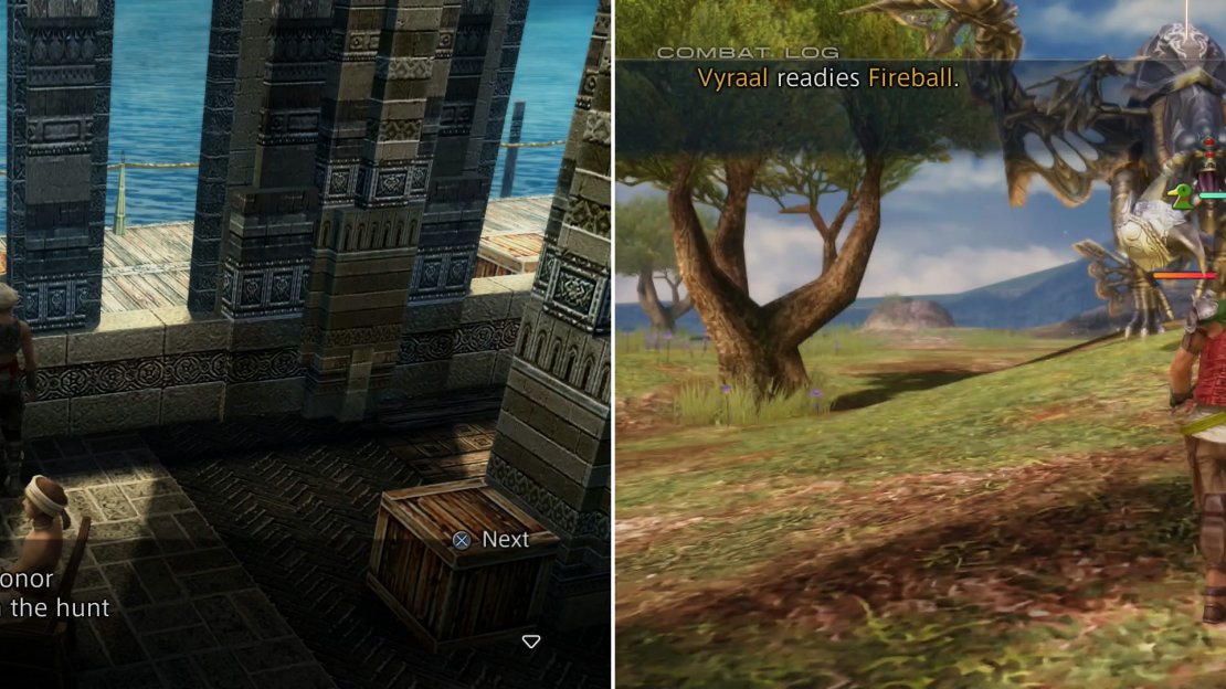 Talk to the Viera Wayfarer to learn the details of the hunt (left), then head to the Cerobi Steppe to face off with the beast (right).