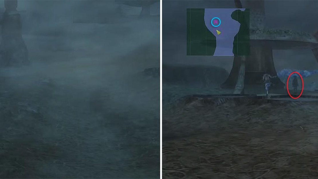Look out for Cid (left) and the Ronso kids (right) both marked by the red X on your minimap.