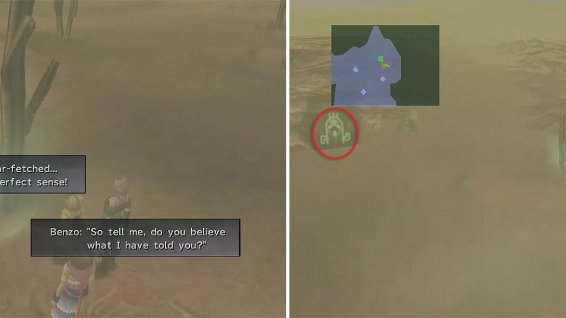 Listen to the explanation then select this option (left). You can find the Cactuars by the green glowing outline of them (right).