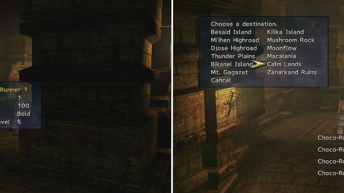 When you have the Level 1 Bold Chocobos (left) send them off to the Calm Lands (right).