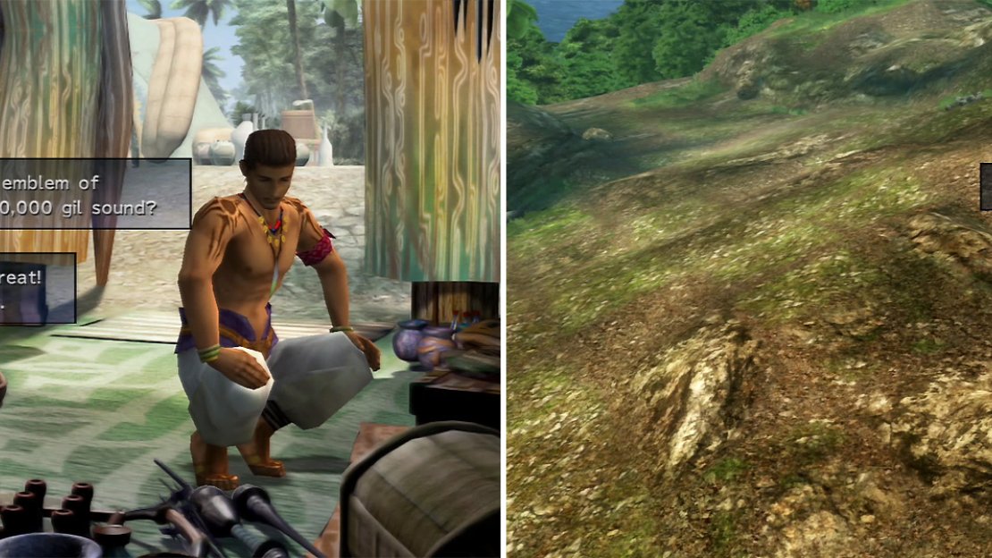 Buying the Besaid Key (left) isn’t worth it and it’s unlikely you have the money anyway. You can get it later on. The Ciphers (right) can be found by a red mark on your minimap.