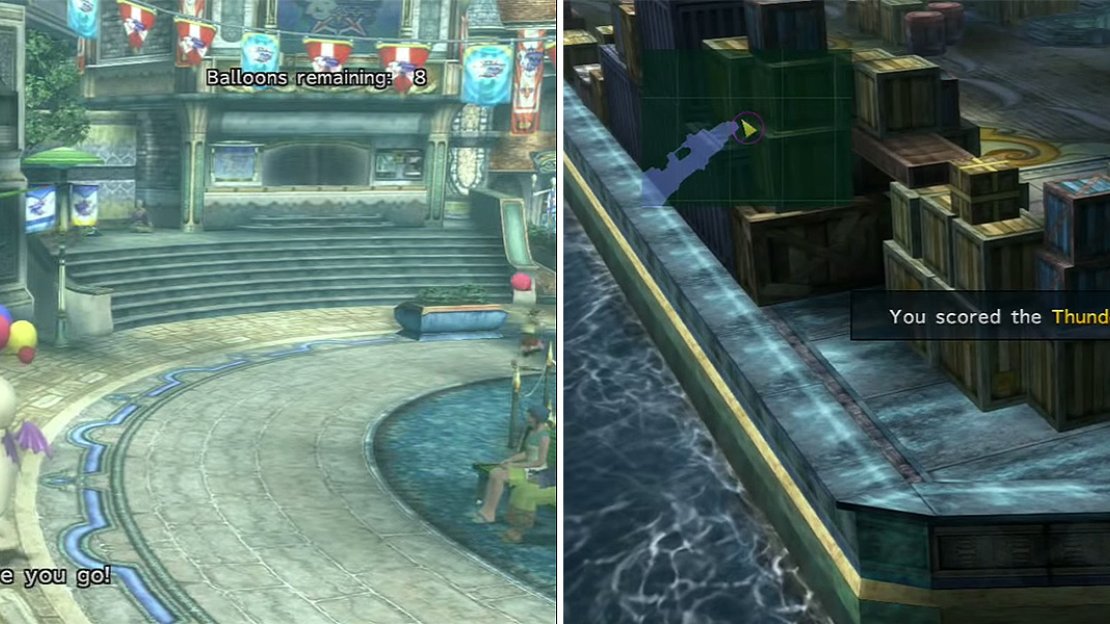 Find all the people you can give balloons too (left). There are some items spread around Luca (right) one of which is a Garment Grid!