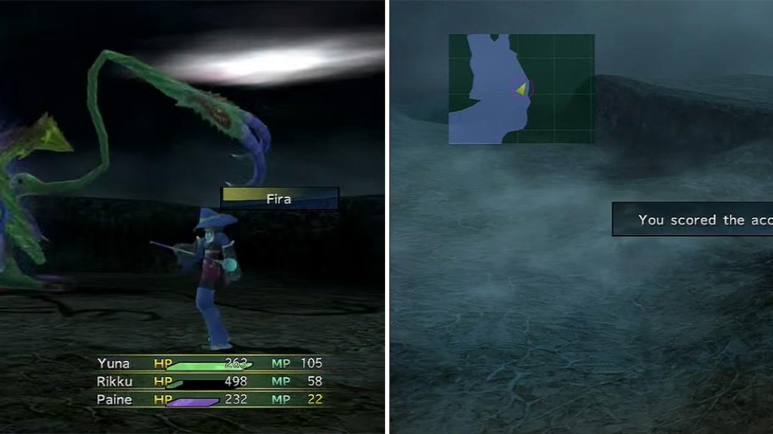 Ochus (left) aren’t quite as fearsome as they could be when doused with Fire spells. You can now happily search the Thunder Plains for items (right) without fear of being struck by lightning.