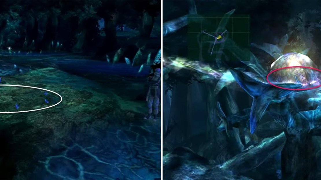 You can find rings of butterflies scattered around Macalania Woods. Approach them to find the lost musicians.