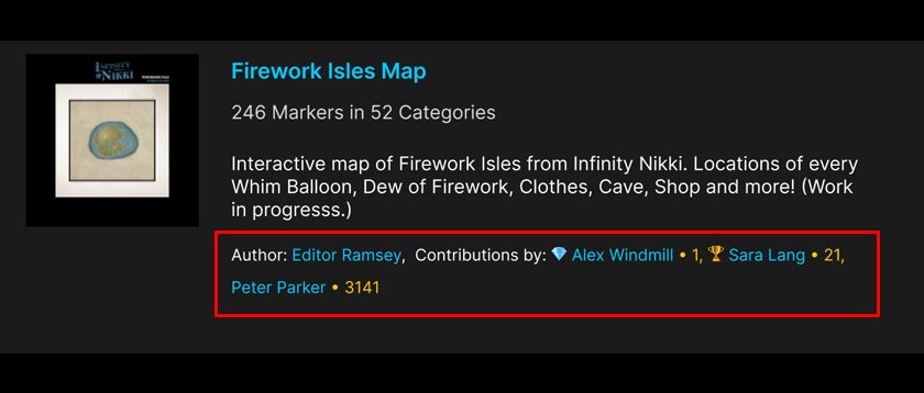 Map list page showing contributors + contribution counts.