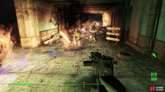 Depending on which door you use to enter, you can either light an oil slick to blunt the charge of some Ghouls,