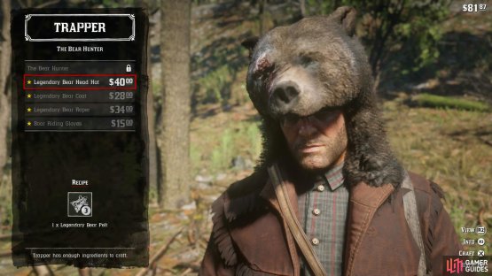 the Trapper will take Legendary pelts to craft unique outfits.