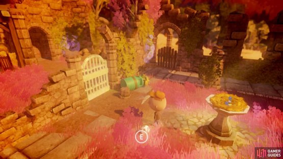 Knock over the vase blocking the gate to enable The Hunter to enter in the next sequence.