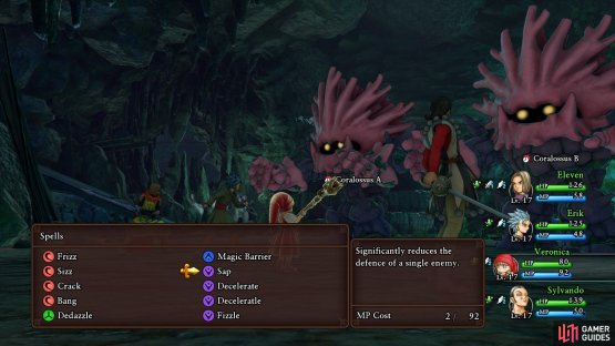 Sap the enemies to lower their defense, increasing the damage your party does against them