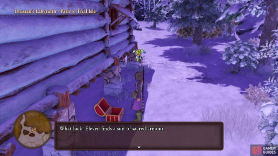 You’ll find the first chest behind the cabin to the north