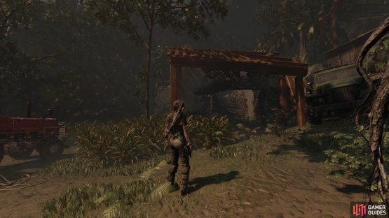 Exit through the stone structure