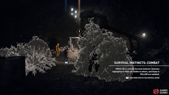 Highlight vegetation walls with Survival Instincts to hide from enemies
