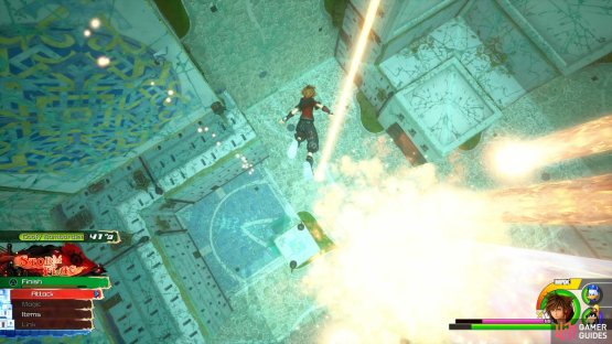 glide around to avoid the Flame Pillars.