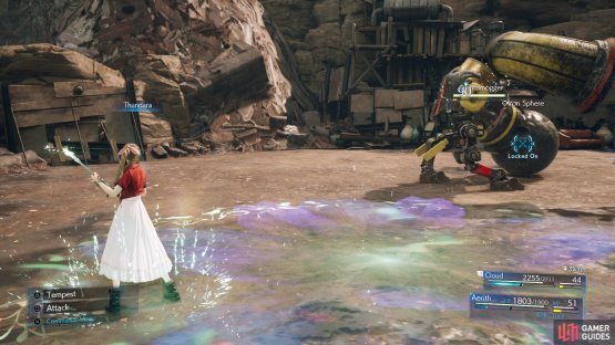 Use Thunder based spells against the Iron Sphere to drive up the Stagger gauge