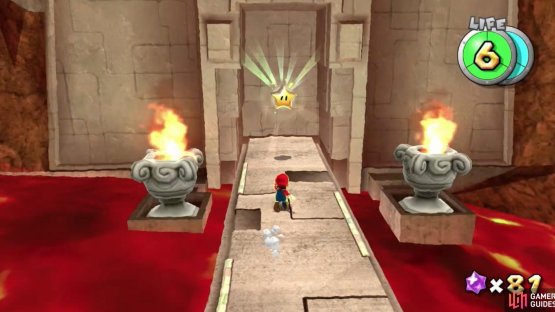 Ride the moving platform and jump onto the extended path
