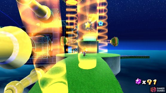 Make your to the Power Star avoiding last obstacles the Eye Beamers spotlight laser beams