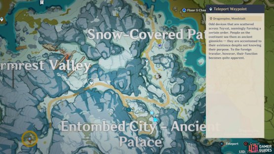 Teleport to Albedo&rsquo;s campsite and follow the dusty patch west and then south