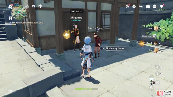 Head to the blue markers on the map and give books to Gentry De&rsquo;an 
