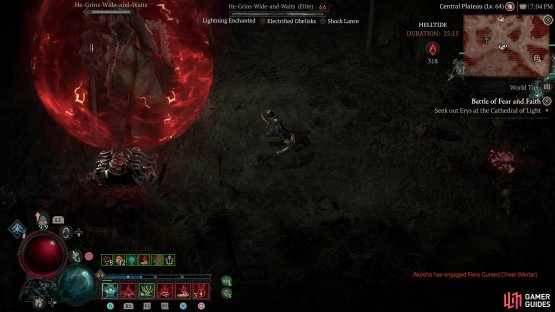 When you have 300 Aberrant Cinders, look for the Tortured Gift of Living Steel chest - it’ll be guarded by a massive demon called He-Grins-Wide-And-Waits.
