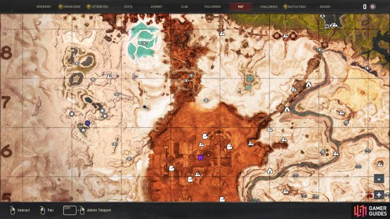 The location of the King Scorpion northwest of The Unnamed City.