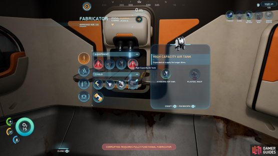 While the blueprint seems simple enough, you cannot craft a High Capacity Air Tank at the Lifepod&rsquo;s fabricator.