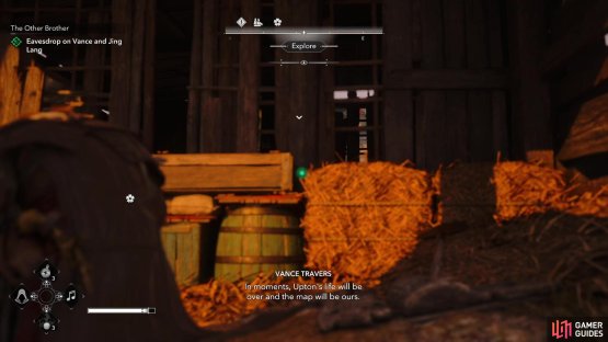Spy on Jing Lang and Vance at a tavern,