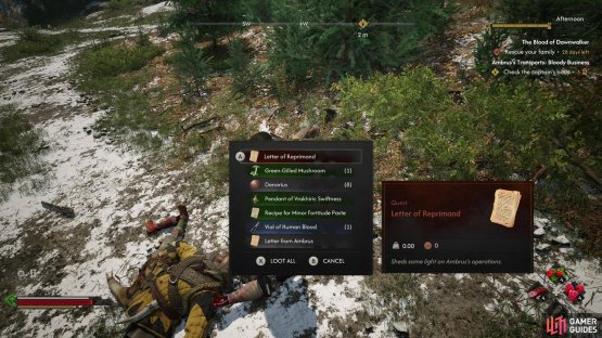 then loot one of the human guards to obtain a “Letter of Reprimand”.