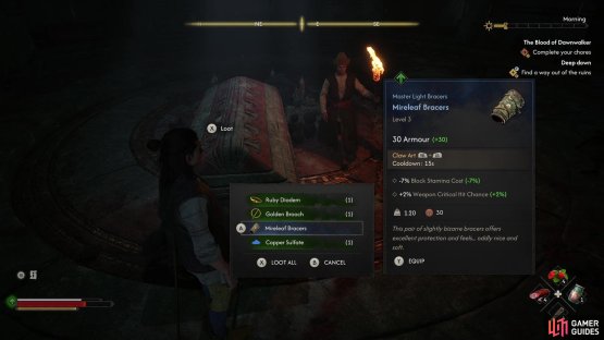 “Deep Down“ give you a proper dungeon to explore, rewarding you with the Mireleaf Bracers,