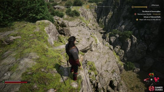 then locate some “stairs” east of the bridge leading down into the chasm.