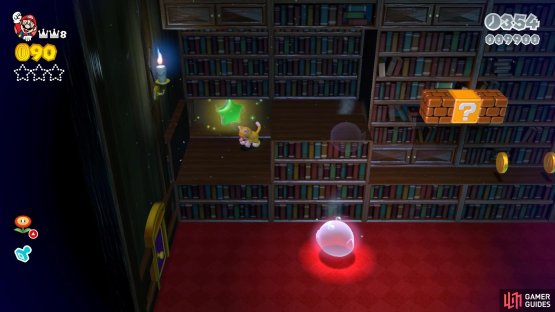 Step on these bookcases to move them and reveal the second Green Star