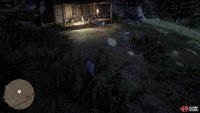 Approach the cabin to find a man on the porch
