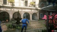 Dash through the arch across the courtyard