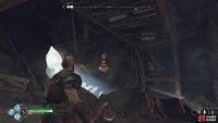 Toss the axe at the disc to drop the fire pot on enemies below when they spawn.