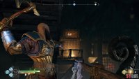 Hit the wooden board to lower the bridge.