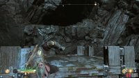Pull the mine cart so it sits under the alcove and climb it.