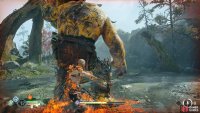 Stay out of the fire around him when he stomps to avoid being burnt.