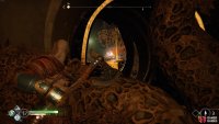 Head to the right cell and throw the axe through the first knot but don’t recall the axe.