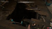 head inside and break the wooden boards to find a ladder