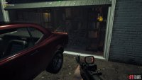 enter the now open garage from the front and enter the door at the back